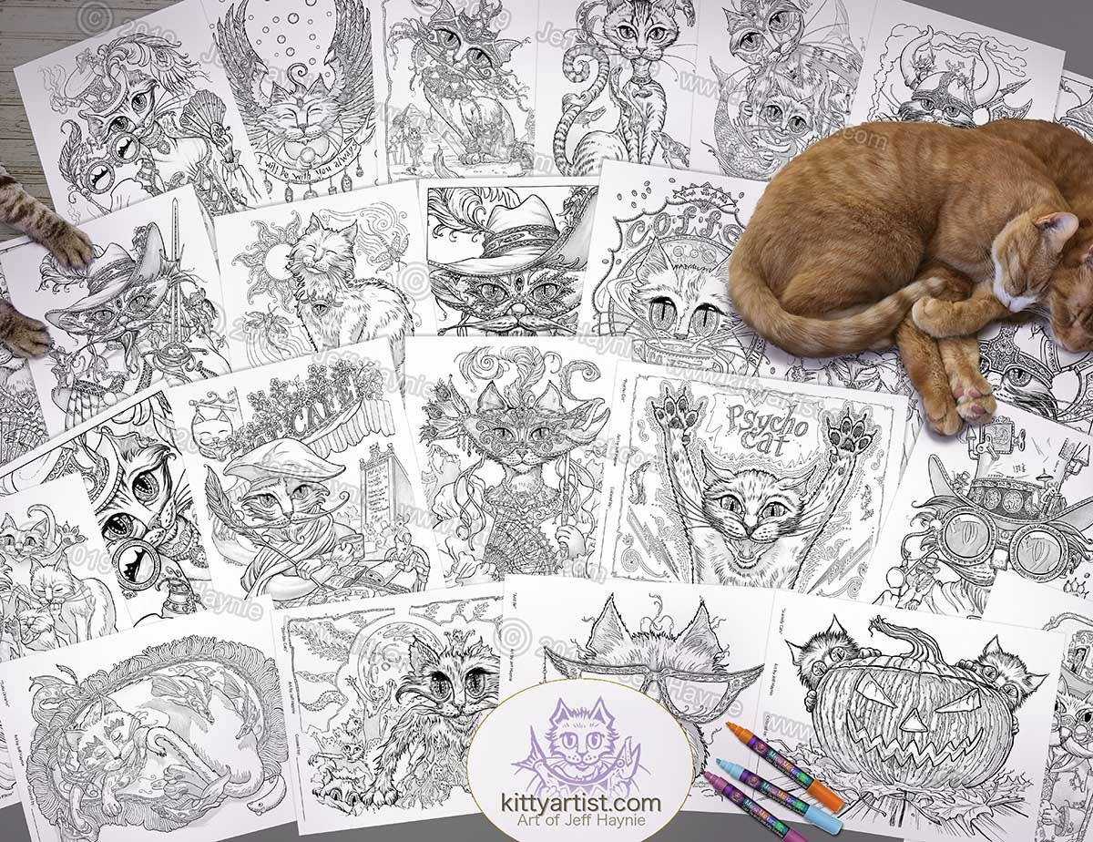 Digital Download, Whimsical Fantasy Cats Coloring Book - Lineart coloring,Adult Coloring Books,PDF Download,Printable pages,Coloring Book PDF,Cats Coloring