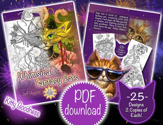 Digital Download, Whimsical Fantasy Cats Coloring Book - Lineart coloring,Adult Coloring Books,PDF Download,Printable pages,Coloring Book PDF,Cats Coloring
