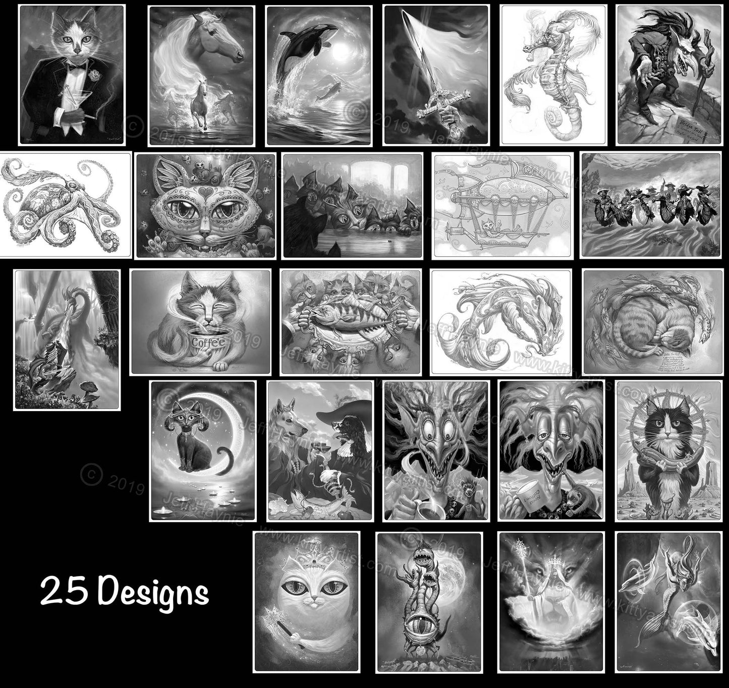 Digital Download, Coloring Book, Fantastical Visions, GRAYSCALE VERSION