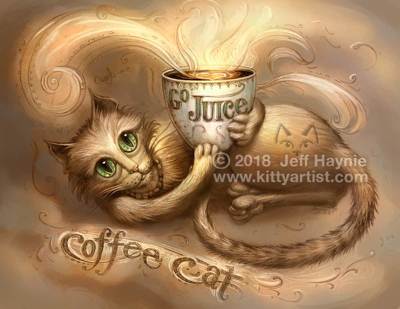Coffee Cat, Holding Cup