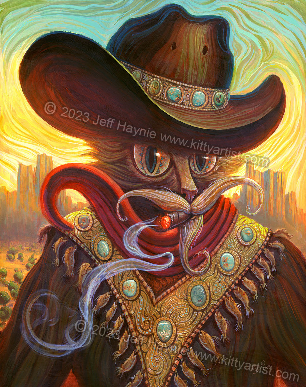 Art Print 11x14, Turquoise Kid, Cowboy cat