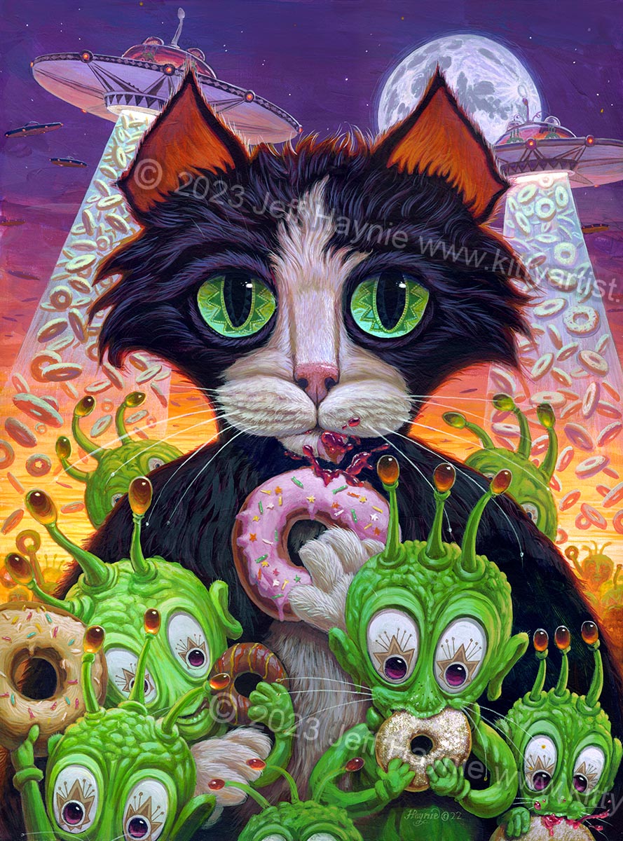 Art Print 11x14, Giving and Receiving, Cats Aliens and Donuts