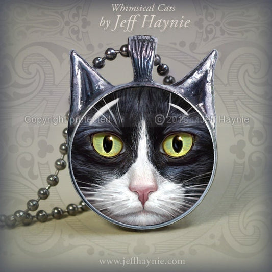 Pendant, TUX5 Black Tuxedo cat pendant