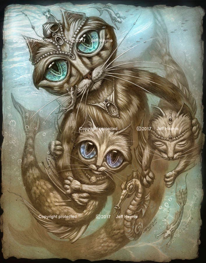 Art Print, Purrmaid, Mermaid Cat