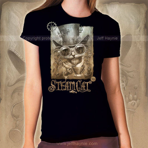 T-Shirt, Steampunk Cat shirt,  Womens,