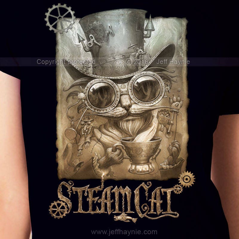 T-Shirt, Steampunk Cat shirt,  Womens,