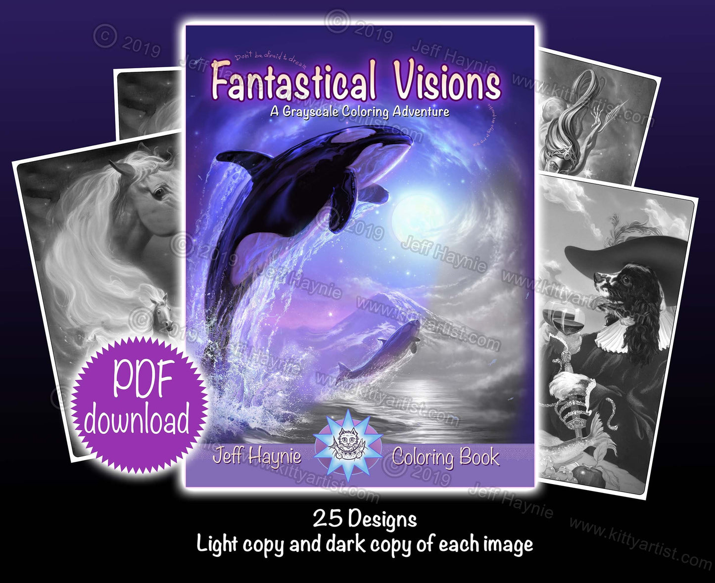 Digital Download, Coloring Book, Fantastical Visions, GRAYSCALE VERSION