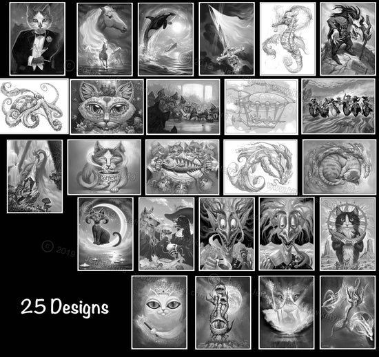 Digital Download, Coloring Book, Fantastical Visions, GRAYSCALE VERSION
