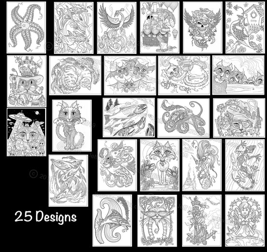 Digital Download, The Fantasy World of Jeff Haynie Coloring Book,Lineart coloring,Adult Coloring Books,PDF Download,Printable pages,Coloring Book PDF,Cats