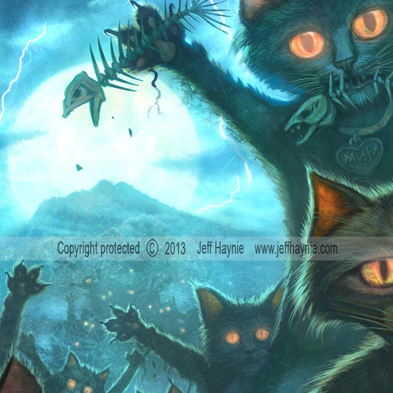 Art Print 11x14, Zombie Cats