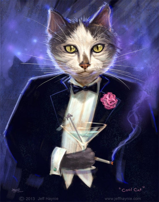 Art Print 8x10, Cool Cat, Martini Cat