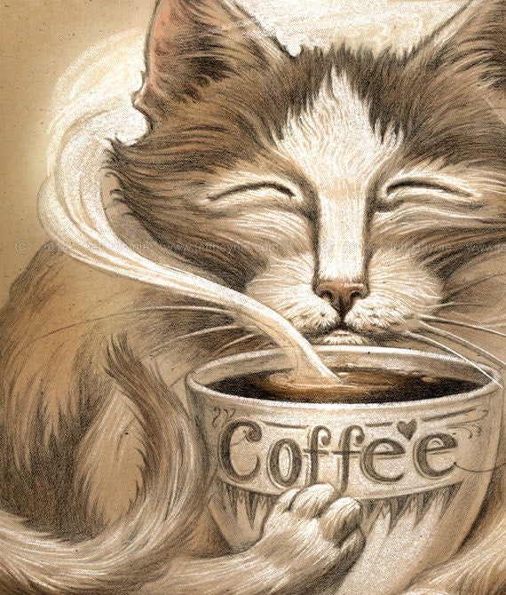 Greeting Card, Coffee Cat