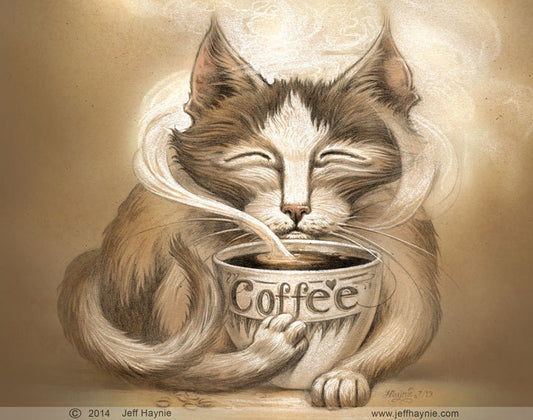 Art Print 11x14, Coffee Cat