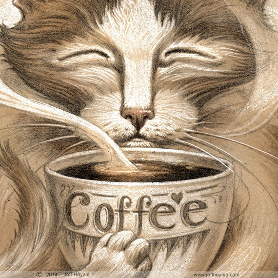 Art Print 11x14, Coffee Cat